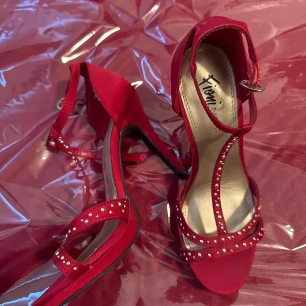 Women's Red Embellished Open-Toe High Heel Sandals
